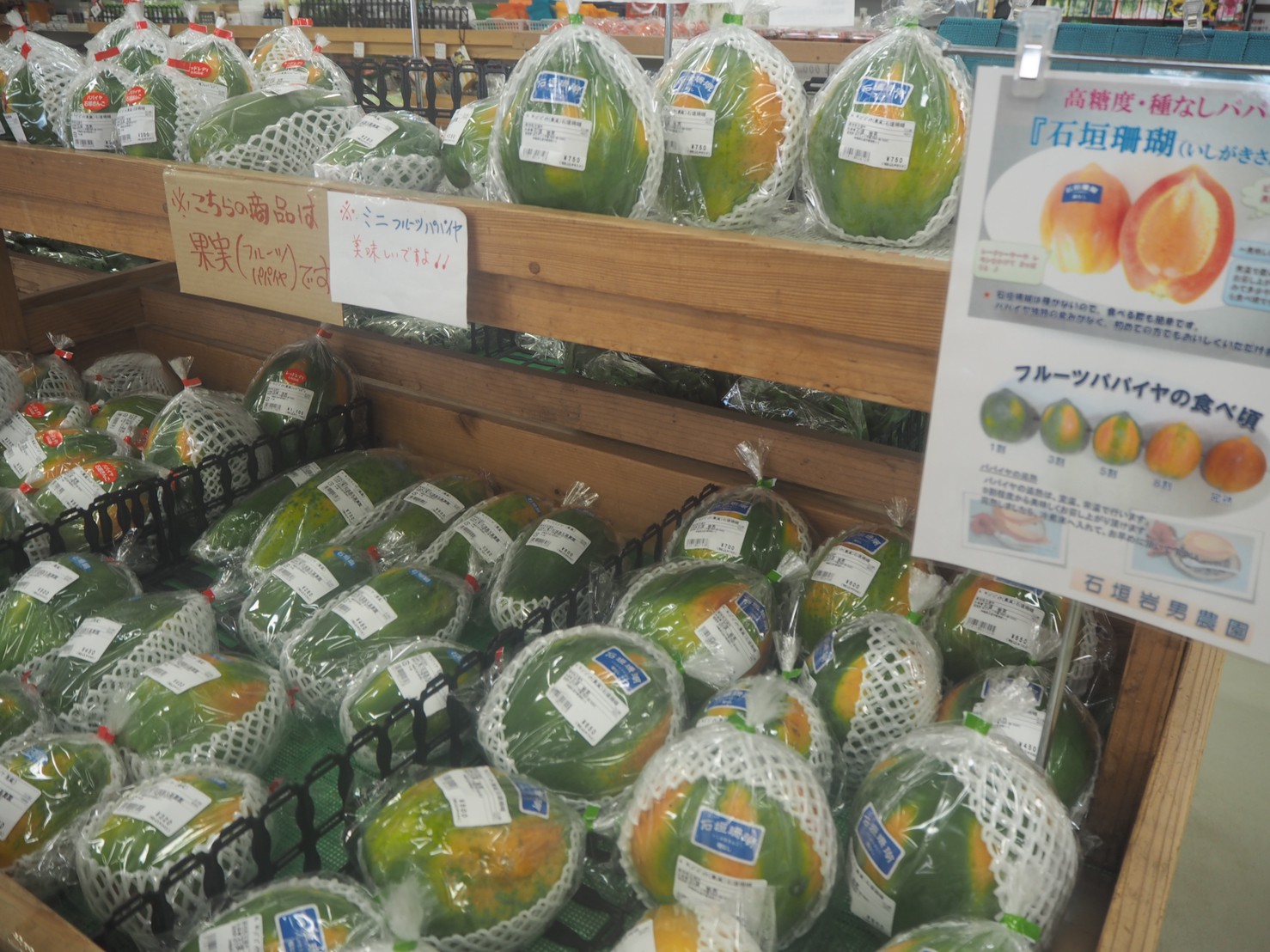 ゆらてぃく市場で購入した持ち帰り用のパパイヤ