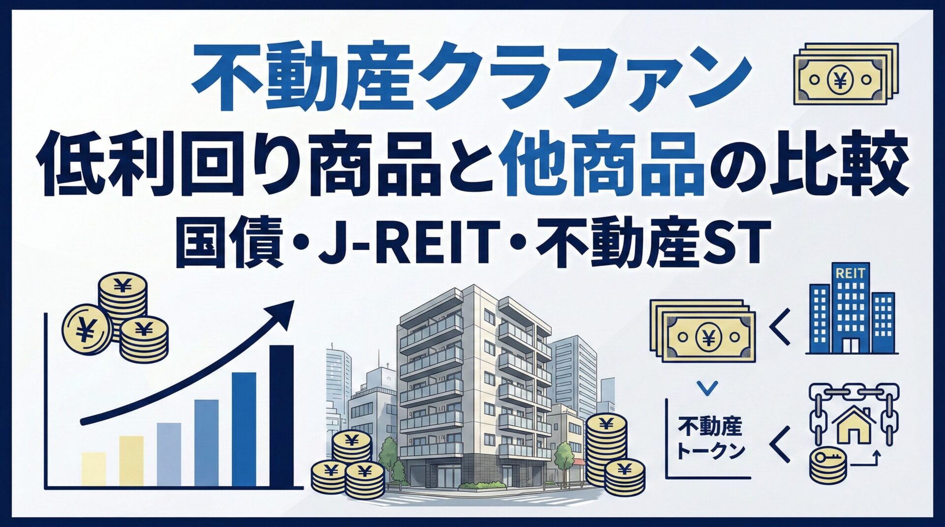 不動産クラウドファンディングの低利回り案件への投資考察！国債・社債・J-REIT・不動産STと比較のアイキャッチ画像
