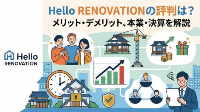 Hello RENOVATION（ハローリノベーション）の評判は？怪しい理由・メリット・デメリット、本業・決算を解説のアイキャッチ画像