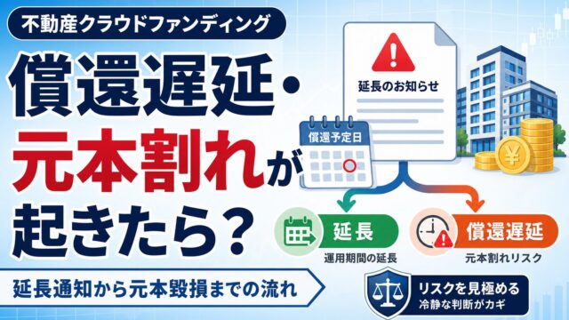 不動産クラウドファンディングで償還遅延・元本割れが起きたら？延長通知から元本毀損までの流れのアイキャッチ画像