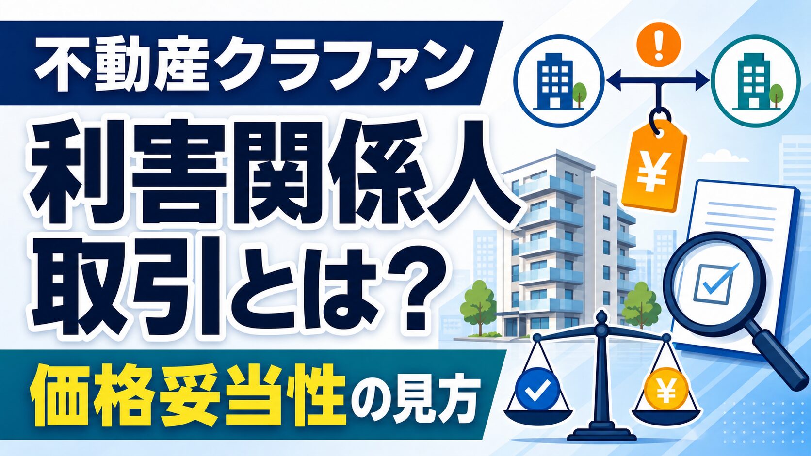 不動産クラウドファンディングの利害関係人取引と価格妥当性の見方を示すアイキャッチ画像