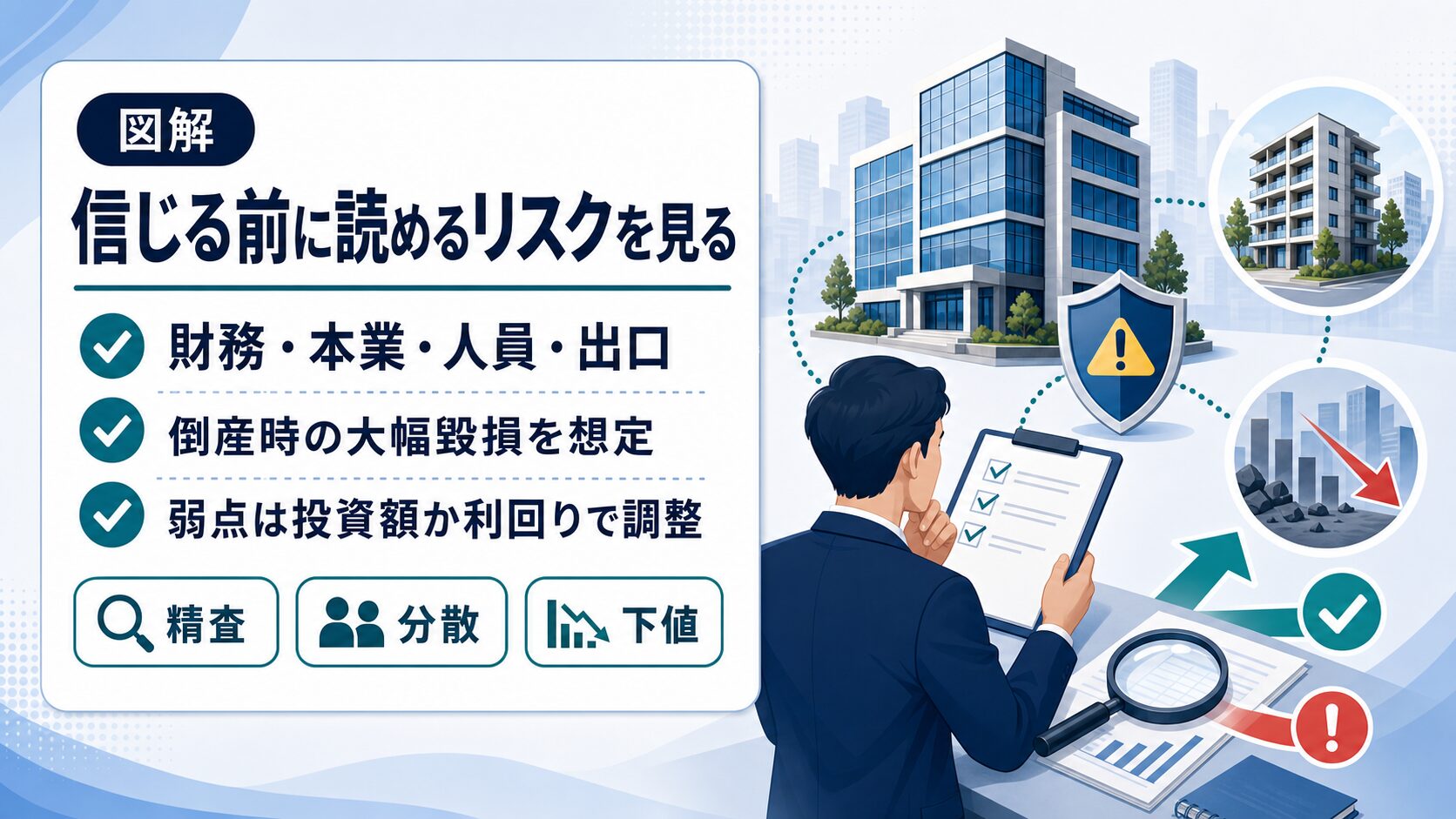 不動産クラウドファンディングの運営会社を信じる前に読めるリスクを確認する図解