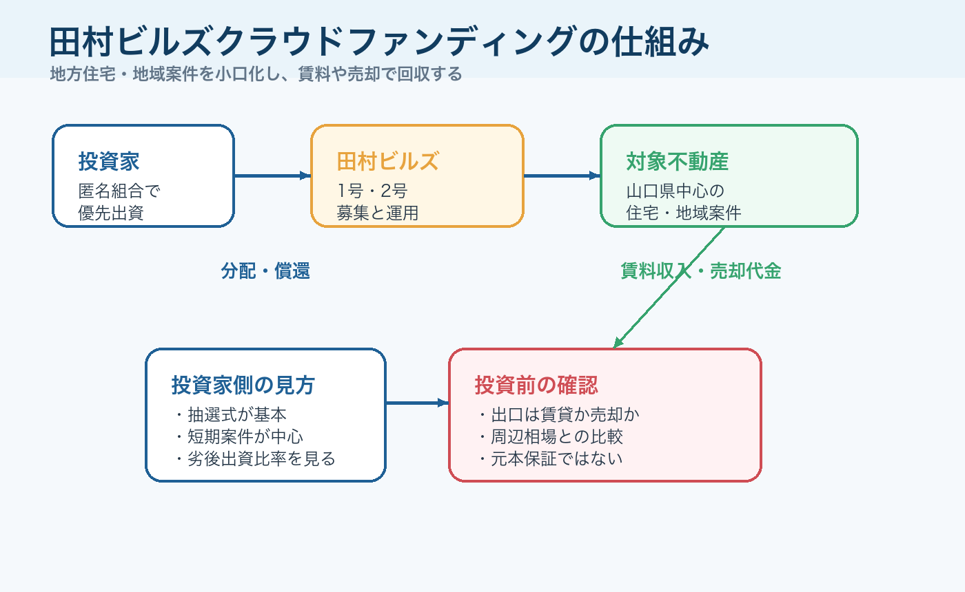 田村ビルズクラウドファンディングの仕組みを説明する図