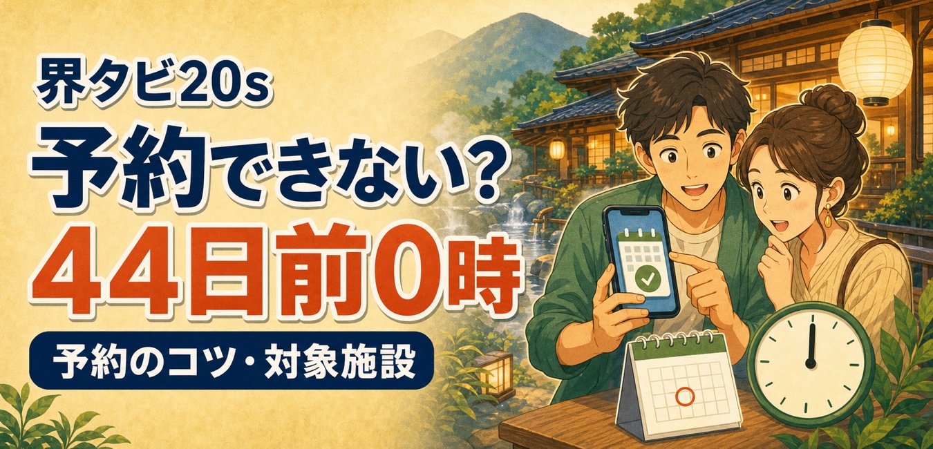 界タビ20sの予約開始は44日前0時と解説するアイキャッチ画像