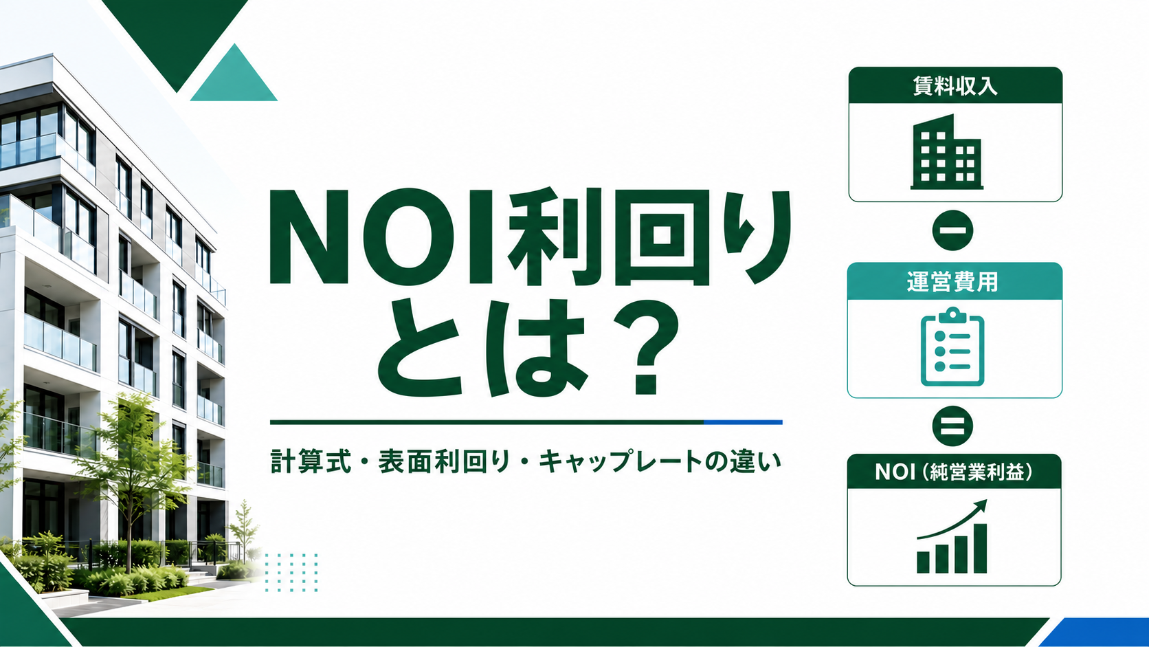 NOI利回りとは何か、計算式・表面利回り・キャップレートの違いを示すサムネイル