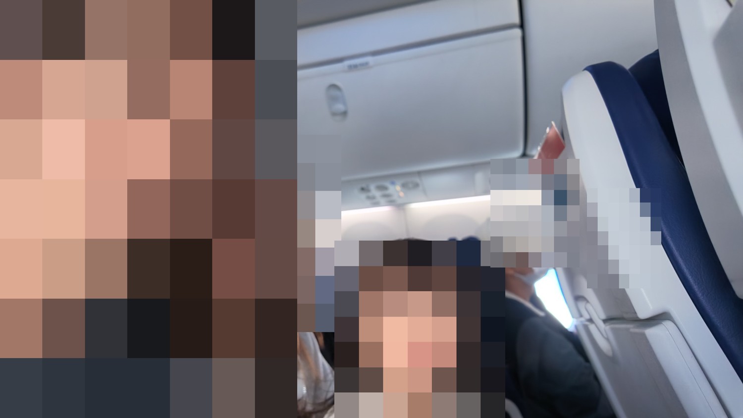 バンコクへ向かう飛行機の機内で過ごす家族