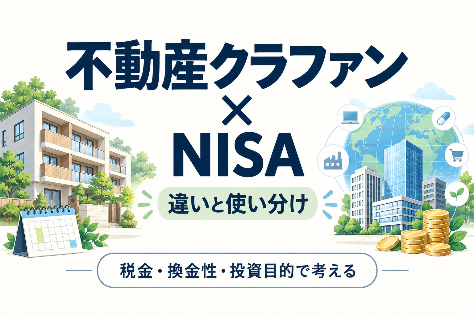 不動産クラファンとNISAを税金・換金性・投資目的で比較する記事のアイキャッチ